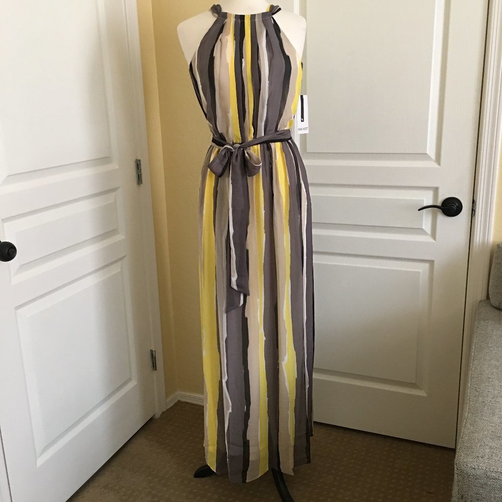 NWT Nine West Yellow Striped Maxi Dress, Size 4
